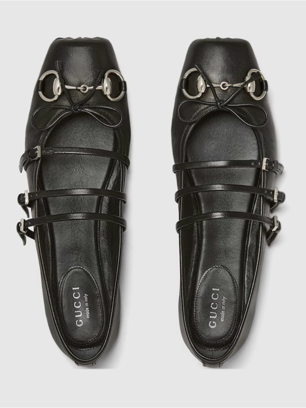 Gucci Black Leather Multi-Strap Horsebit Ballet Flats